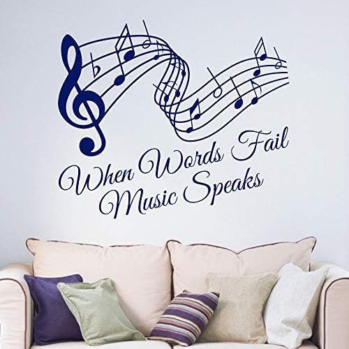 Fielr DIY Removable Vinyl Decal Mural Letter Wall Sticker Bedroom When Words Fail Music Speaks Quote Saying Decor