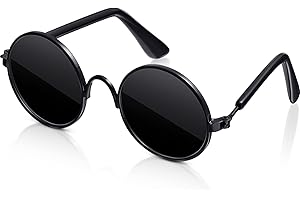 XUNIEA Dog Sunglasses Retro Pet Glasses Doll Glasses Classic Round Dog Glasses Metal Cat Puppy Eye Wear Hippie Costumes for Cats and Dogs, Photos Props Cosplay Party Costume (Black, Classic Style)