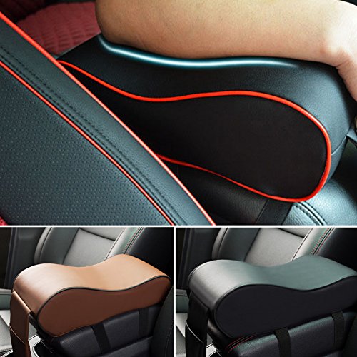 PU Leather Car Armrest Box Pad, Breathable Soft Memory Cotton Car Armrest Cushion Armrest Center Consoles Head Neck Rest Pillow Pad for Car Motor Auto Vehicle(Black red edge) - Thumbnail 4