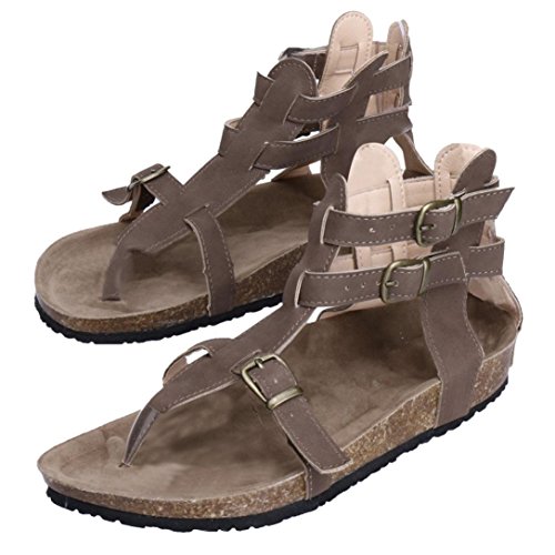 BSGSH Womens Flip Flop Roman/Gladiator Ankle Wrap Cutout Flat Sandal Fisherman Sandal (7 B(M) US, Brown)