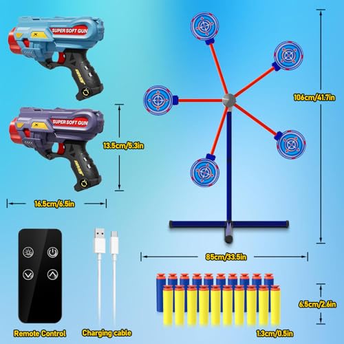 DX DA XIN Rotary Shooting Target Games for Children Includes 2 Pistols Toys 20 Foam Darts Outdoor Garden Toys Gifts for Boys 4 5 6 7 8 9 10 Years Old