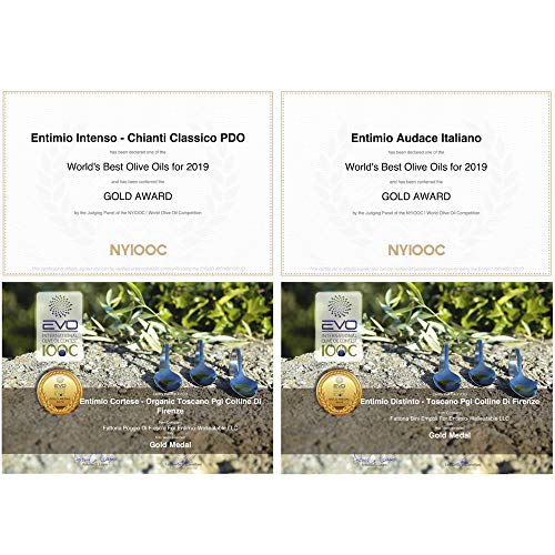 Entimio Collection | Extra Virgin Olive Oil Gift Set, Delicate to Robust Italian Olive Oil | 2018 Harvest, Italy, Tuscany, Gold Awards | First Cold Pressed, Rich in Antioxidants | 13.5 (4 x 3.4) fl oz