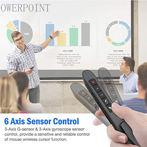 DinoFire Presentation Remote Control Air Mouse Function Rechargeable USB Wireless Presenter Presentation Clicker Powerpoint Clicker RF 2.4 GHz Pointer Slide Advancer Changer Support Mac - Thumbnail 6