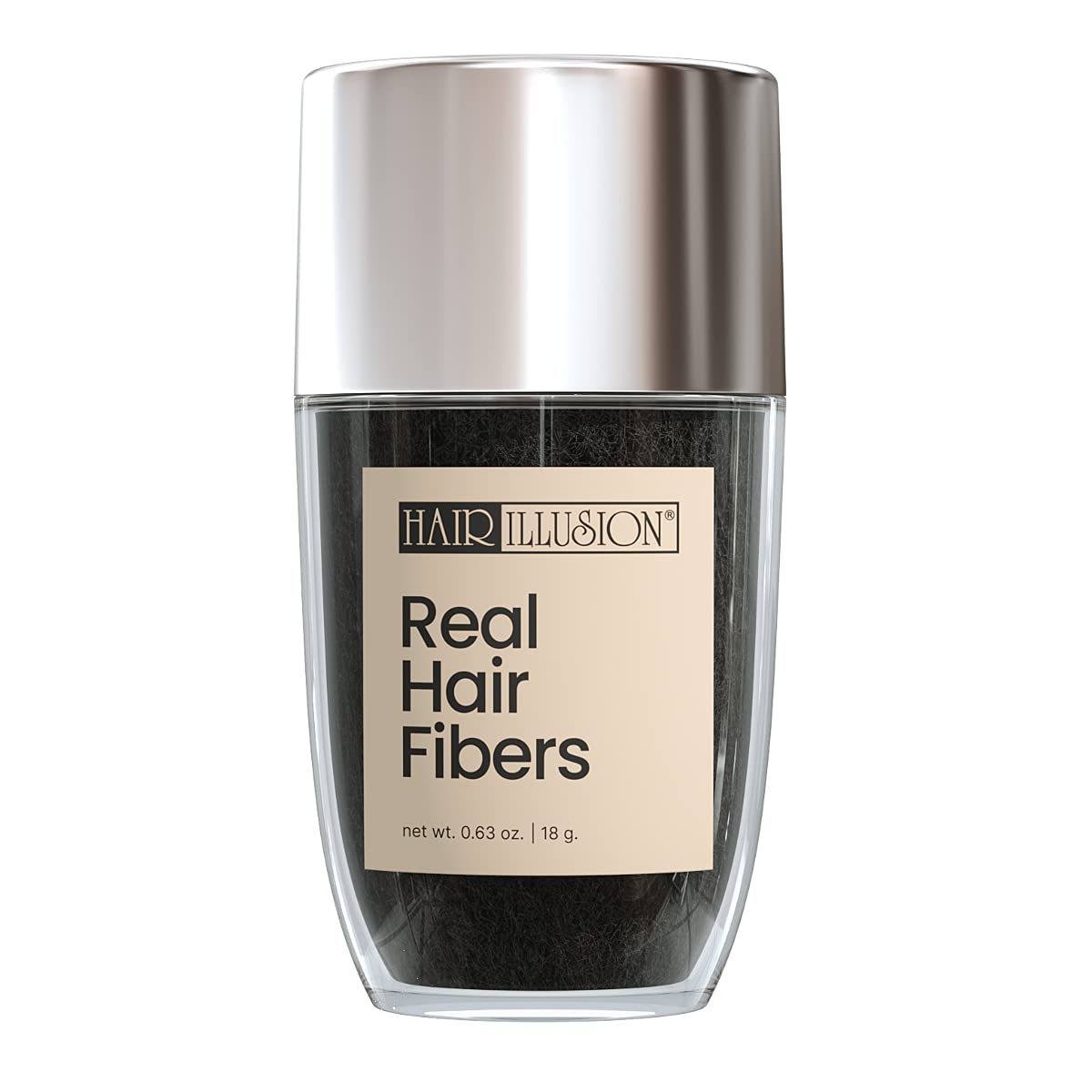 Hair Illusion Jet Black Real Hair Fibers for Thinning Hair - 100% Natural Texture, Non Synthetic Human Hair Fibers - Bald Spot Cover Up for Women & Men - 18 Gram