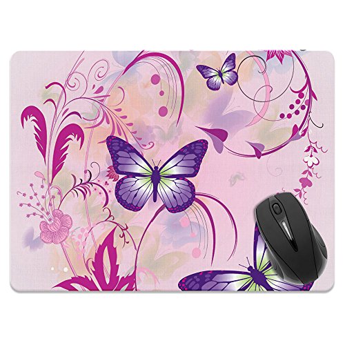 Extra Large (X-Large) Size Non-Slip Rectangle Mousepad, FINCIBO Purple Butterfly Pink Vines Mouse Pad For Home, Office And Gaming Desk