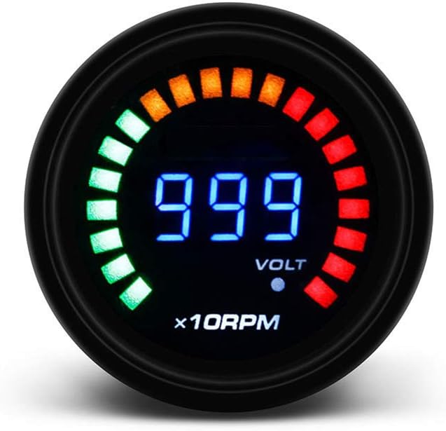 Momokoi Racing Speed Gauge,Tachometer Meter LED Scale Digital Display Car Modification 0-10000 RPM 12V Universal