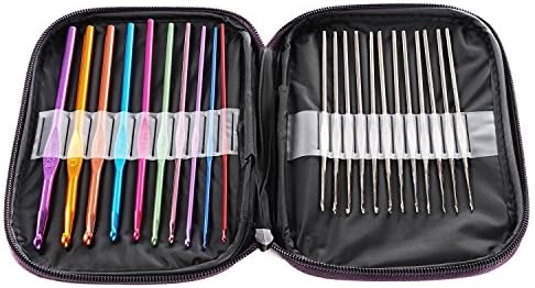 22 PCS Mixed Aluminum Handle Crochet Hooks Knitting Knit Needles Weave Yarn Set