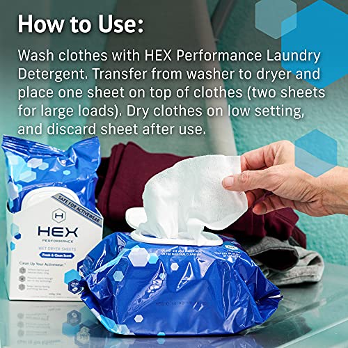 HEX Performance Wet Dryer Sheets, Fresh & Clean, 120ct (Pack of 2
