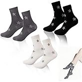 jlzlylkl 3 Pairs Star Y2k Socks Casual Fashion Women Grunge Sock Shining Emo Clothing for Girls Athletic Aesthetic Cute Cotton for Women