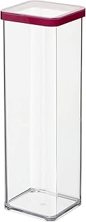 Rotho Loft quadratische Vorratsdose 2l mit Deckel und Dichtung, Kunststoff (SAN) BPA-frei, transparent/rot, 2l (10,0 x 10,0 x 28,5 cm)