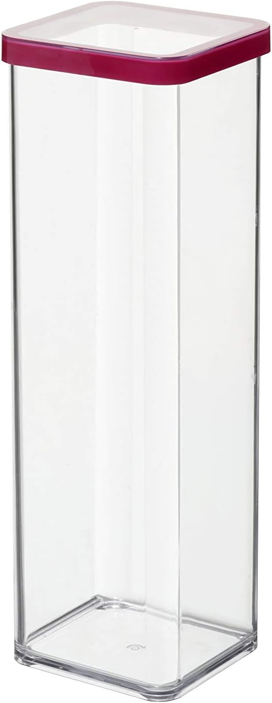 Rotho Loft quadratische Vorratsdose 2l mit Deckel und Dichtung, Kunststoff (SAN) BPA-frei, transparent/rot, 2l (10,0 x 10,0 x 28,5 cm)