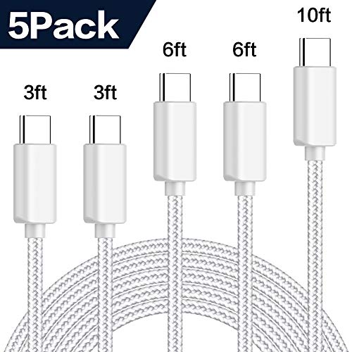 image for TNSO USB C Cable 5Pack (3/3/6/6/10FT) Nylon Braided Type C Cable Charg