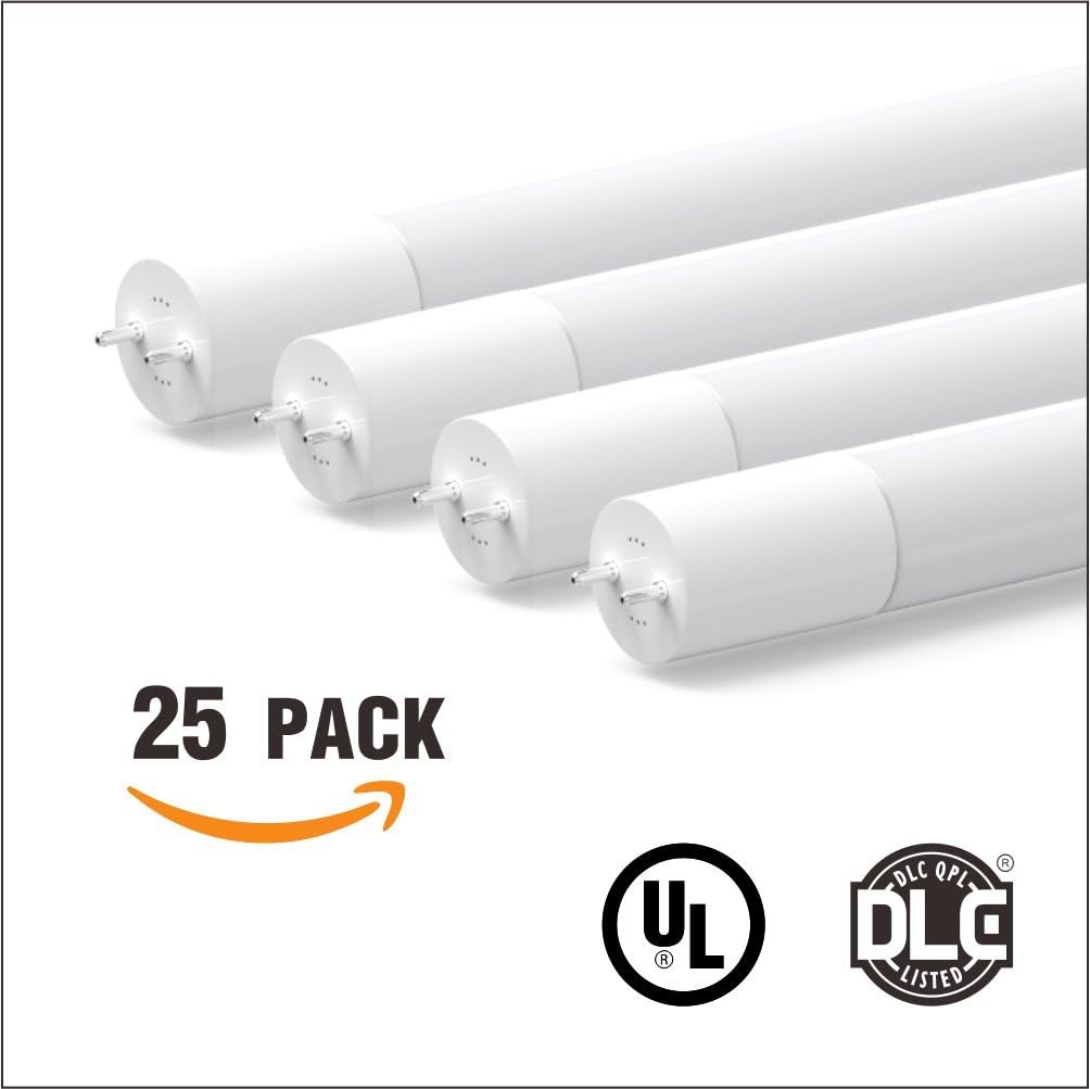 25-Pack 3ft Lights Talk Super T8 LED Light Tube, 12W(25W or Higher Equivalent), 1450lm 5000K (Daylight), AC/120~277V, Single-Ended Power, Frosted, Glass, UL-Listed & DLC-Listed (25, 5000K)