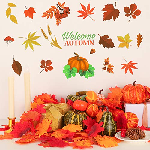 image for Outus 400 Pieces Fall Leaves Window Clings Stickers Thanksgiving Pumpk