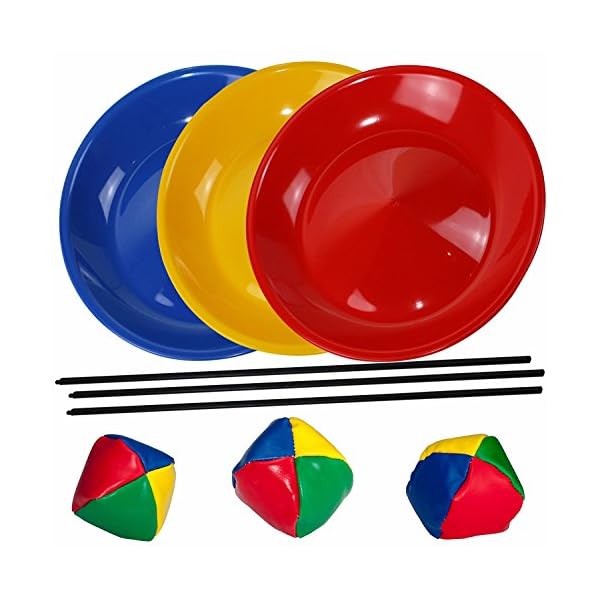 Juggling Set, 3 Spinning / Juggling Plates with Plastic Sticks and