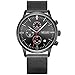 Megir Men's Waterproof Chronograph Quartz Watches Fashion Classic Stainless Steel Mesh Band Wristwatch for Man Black