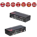 AV Access HDMI USB KVM Extender(HDBaseT),100m(330ft) 4K 60Hz Over Cat5e/6a,Keyboard+Mouse+HDMI+USB,4 Ports USB2.0, No Signal Loss and Latency, RS232, POE, Independent EDID Management