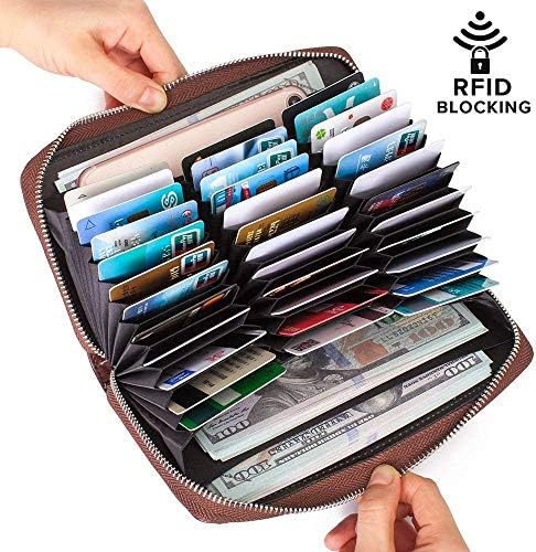 MALFURION Womens RFID Blocking Leather Wallet Multi Card Case Wallet with Zipper Pocket