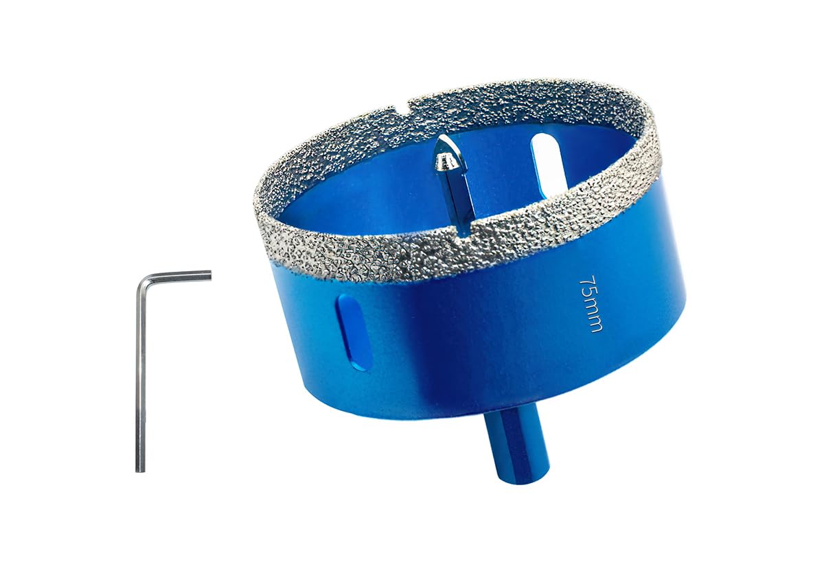 Teronbeta Diamond Hole Saw 75mm with Pilot Center Drill Bit, Vacuum Brazed Diamond Core Hole Cutter for Tile, Porcelain, Glass, Ceramic, Marble — image 1