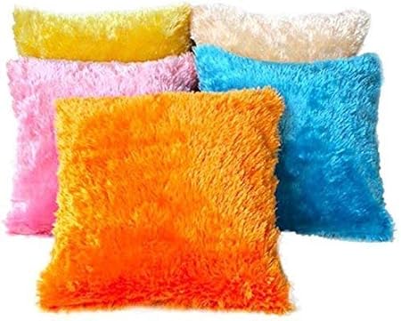 Homescape Soft Fur 12x12 Square Velvet Cushions (Multicolour) -Set of 5