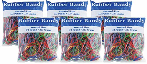 BAZIC Assorted Rubber Bands, Multi Color, 227g/0.5 lbs. (Pack of 6)