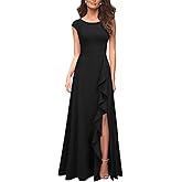 MUSHARE Women's Cocktail Dresses with Pockets Ruffled Sexy Split Party Long Formal Dress