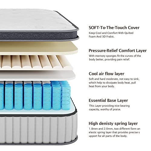 Serweet 10 Inch Memory Foam Hybrid Queen Mattress Heavier Coils for