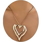 Y2k Gold Large Chunky Lrregular Heart Necklaces for Women Silver Double Chunky Puffy Heart Pendant Necklace Statement Jewelry Gift for Women