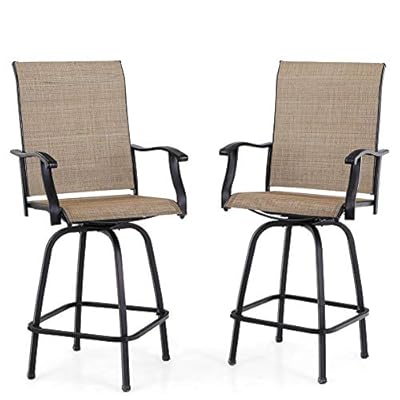 PHI VILLA Patio Swivel Bar Stools Set of 2, Outdoor Bar Height Patio Stools & Bar Chairs with High Back and Armrest, All… 51bK6HEz8TL