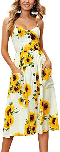 Miouke Women Dresses Floral Summer Bohemian Spaghetti Strap Swing Dress Sexy Beach Midi Dress