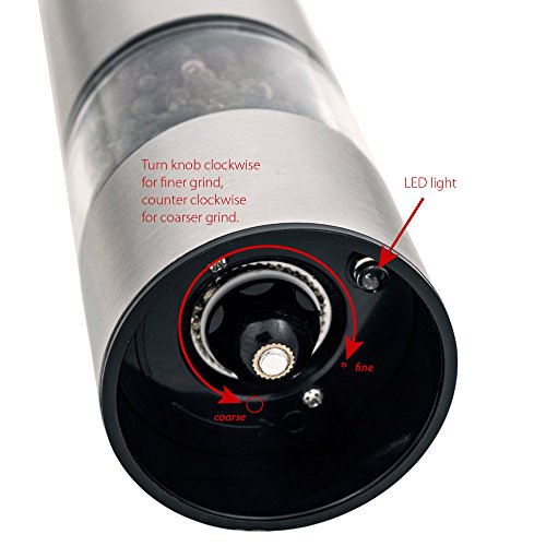 Culina Quality Stainless Steel Electric Powered Fine Grind Salt/Pepper Mill with LED Light