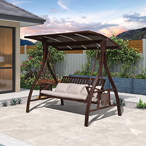 PURPLE LEAF Porch Swing Chair with Canopy Deluxe Outdoor 3 Person Yard