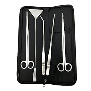 Signstek – Depósito de Acero Inoxidable Acuario Planta acuática Pinzas Tijera espátula Juego de Herramientas para acuarios y Peces Kits（5 Piezas）