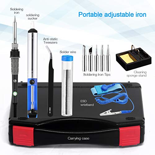 Soldering Iron Kit 60W,Adjustable Temperature Soldering Iron,ESD Wristband, 5 Solder Tips