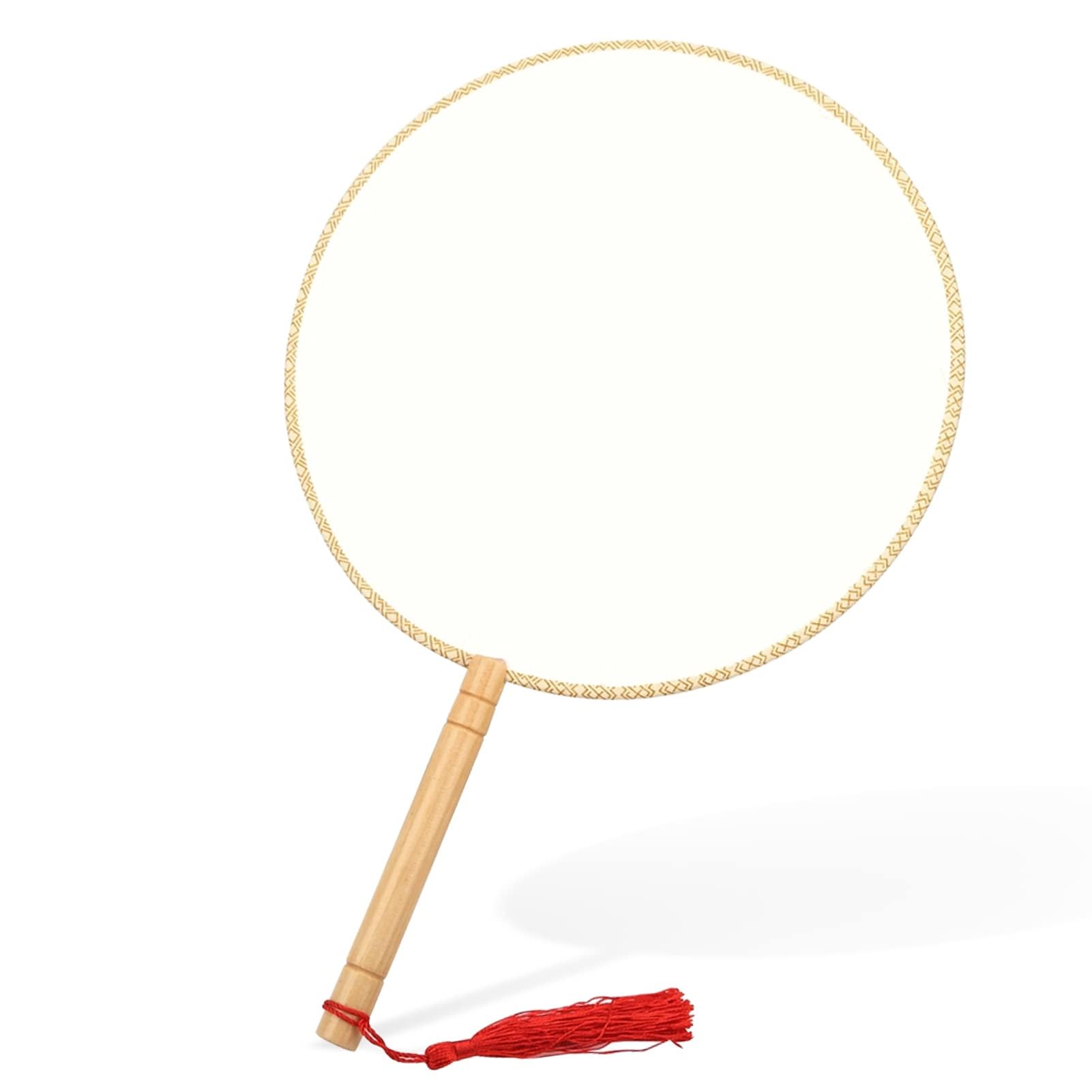 Agatige Chinese Round Hand Fan, Ancient Court Style, Blank Silk, DIY, Wedding, Cosplay, Dance, 21cm (8.27in), Portable