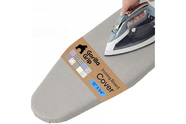 GORILLA GRIP Reflective Silicone Ironing Board Cover, Resist Scorching and Staining, 15x54 Inch, Hook and Loop Fastener Strap