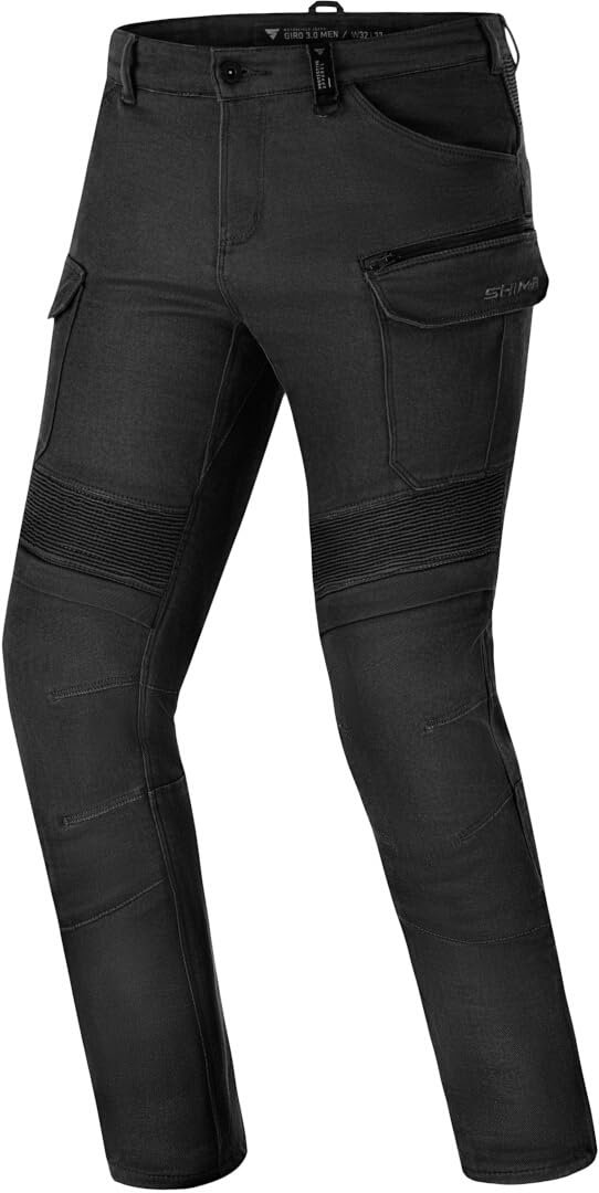 SHIMA Giro Motorrad Hose Herren mit Protektoren Airforce Knieprotektoren Motorradhose Kurzgrößen Hosen für Mann Protektorenhose Textilhose Urban Stretch Cargohose Lang (Männer, Schwarz, 34/34)