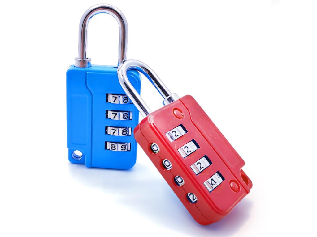 Kellegour Combination Lock Padlock, Pack of 2 Combination Lock, Luggage Lock, 4-Digit Locks, Combination Code, for School Cupboards, Gym, Offices, Cupboards, Hotels (Red Blue)