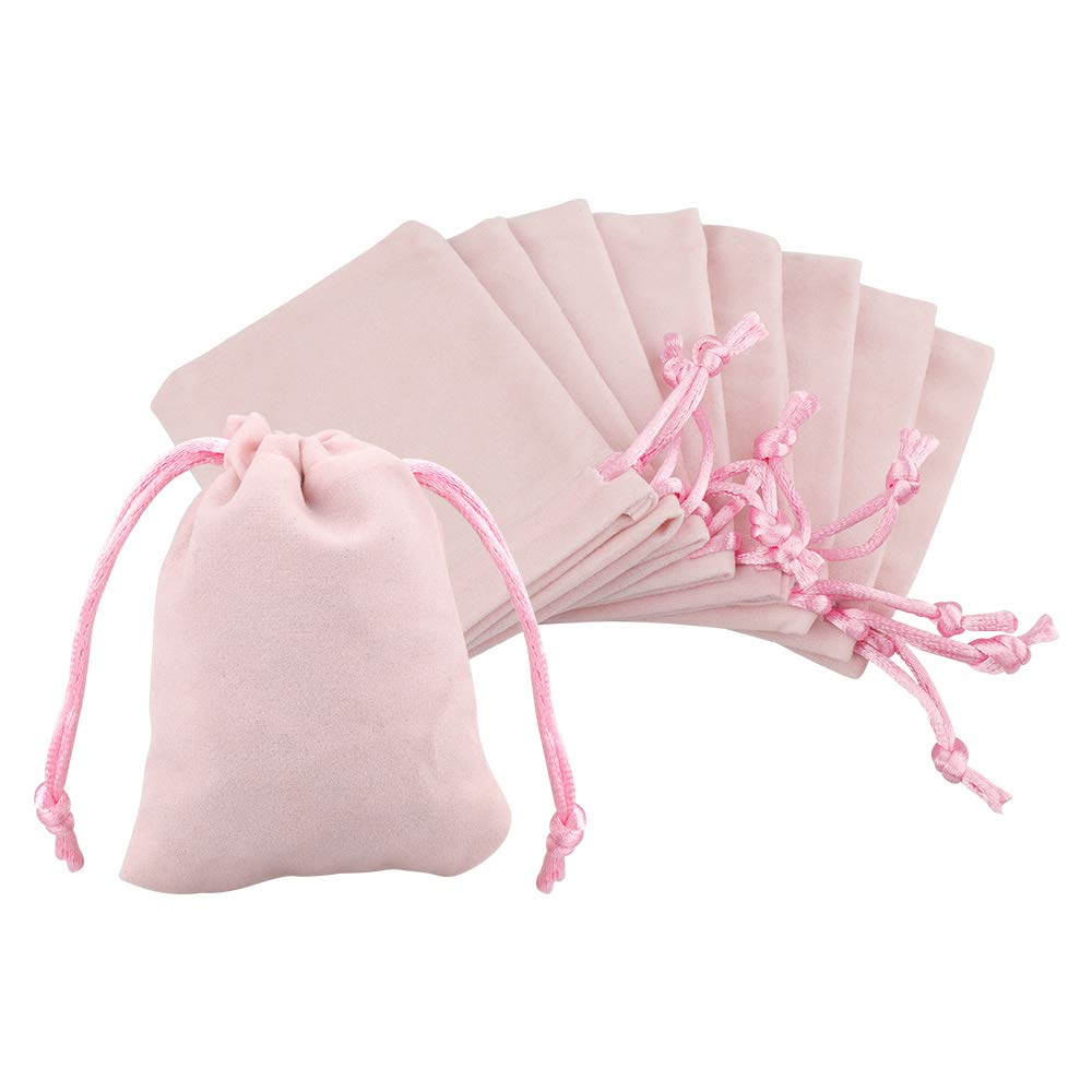 G2PLUS Pink Velvet Jewellery Pouches, 7x9CM Velvet Drawstring Bags for Jewellery, 20PCS Small Soft Gift Bags with Drawstrings for Wedding, Party, Valentine's Day, Anniversary