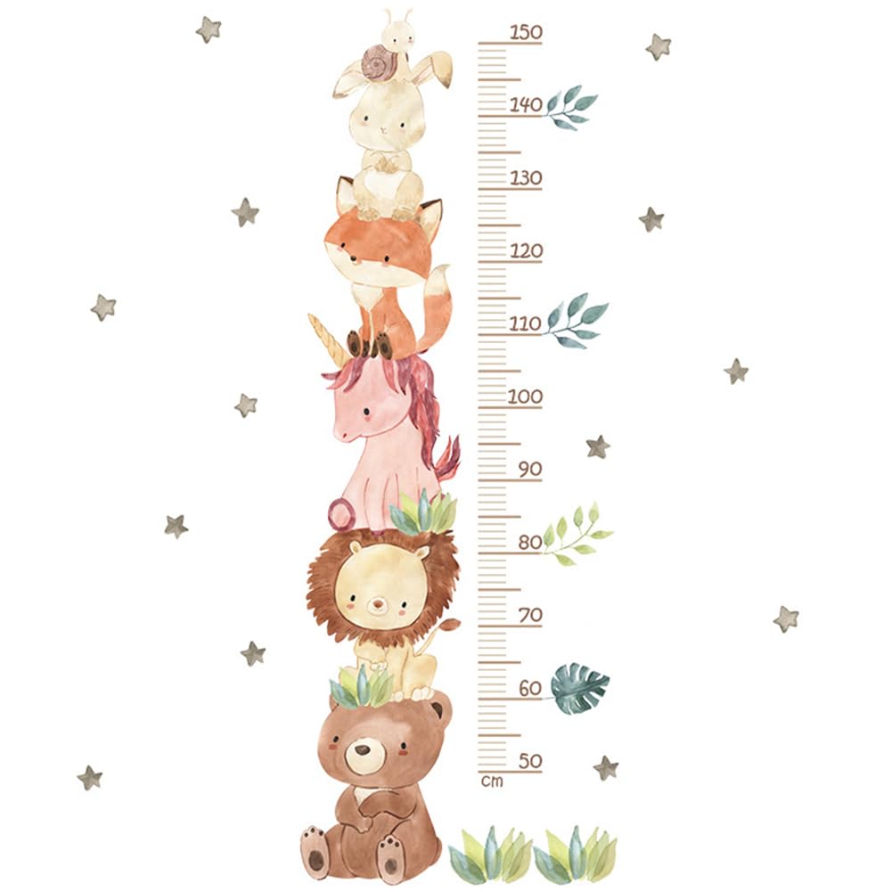 CREATCABIN 2Pcs Growth Height Chart Sticker Hanging Ruler Wall Decals PVC Cartoon Animal Kawaii Height Measurement Wall Ruler Banner with 60 to 160 cm for Nursery Bedroom Playroom Wallpaper 22x47 Inch