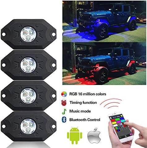 Colight 4 Pods LED Rock Lights with Bluetooth Controller, Timing Function, Music Mode Multicolor Neon LED Light Kit Vehicle PODs Off Road 4 Pods Multicolor Neon LED Light Kit, R002-4