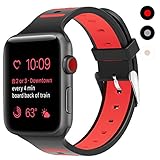 OULUOQI Apple Watch Band 42mm, Soft Breathable iWatch Band for Apple Watch Series 3 / 2 / 1, Nike+, Sport & Edition -- Black / Bright Red