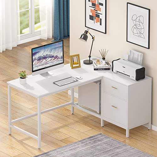 Tribesigns Reversible L Shaped Desk with Storage Drawer, 55 Inch