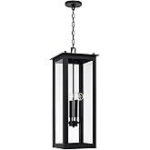 Capital Lighting 934644BK Hunt Clear Glass Outdoor Pendant Rectangular Hanging Lantern, 4-Light 240 Total Watts, 29" H x 11" 