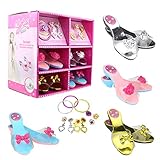 Princess Dress Up Set 4 Pairs of Shoes + Fashion Jewelry Accessories Little Girl Role Play Fashion Beauty Gift Set for Girls Ages 3-10 (4 Pairs Slippers and Jewelry Set)