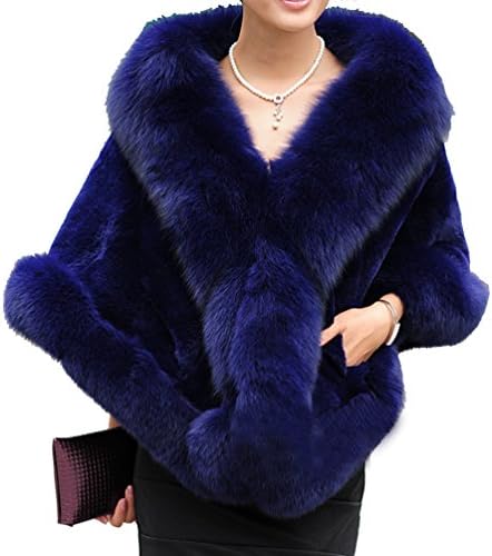 Helan Women's Luxury Soft Rex Rabbit Fur Shawl with Fox Fur Collar