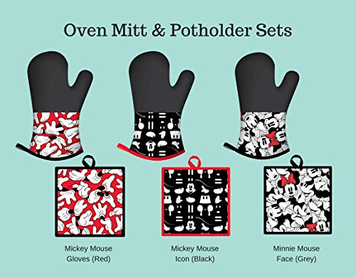 Disney Puppet Oven Mitt & Potholder w/Neoprene for Easy Gripping, Heat Resistant up to 500 Degrees F, Minnie Mouse Glam Dots, Black