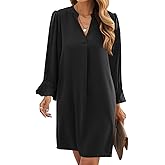 Wkior Long Sleeve Dress for Women V Neck Casual Cute Loose Flowy Swing Shift Dresses(S-2XL)