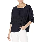 Lucky Brand Women's Jewel Neck Dot Jacquard Top