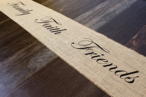 Family Faith Friends Burlap Table Runner – 12 inches by 64 inches